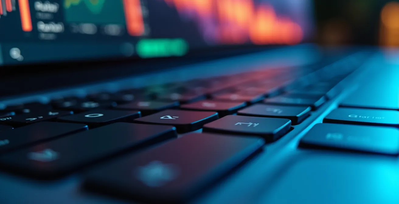 Écran d'ordinateur montrant des graphiques de gestion avec reflet d'une personne analysant les données