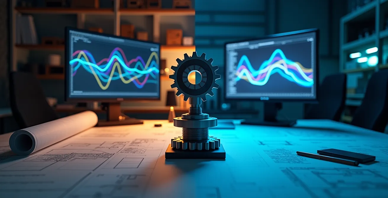 Comparaison visuelle entre simulation statique et jumeau numérique dynamique dans un contexte industriel