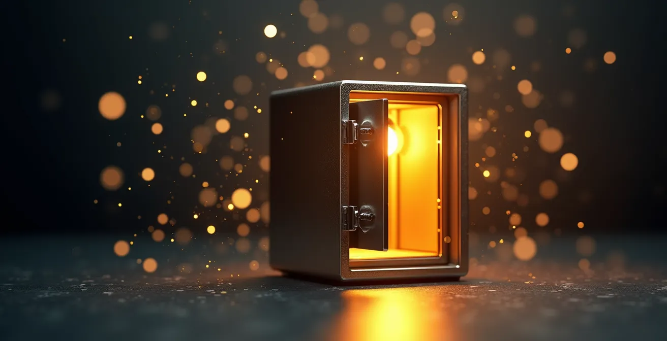 Métaphore visuelle du concept de données comme prêt temporaire avec coffre-fort entrouvert