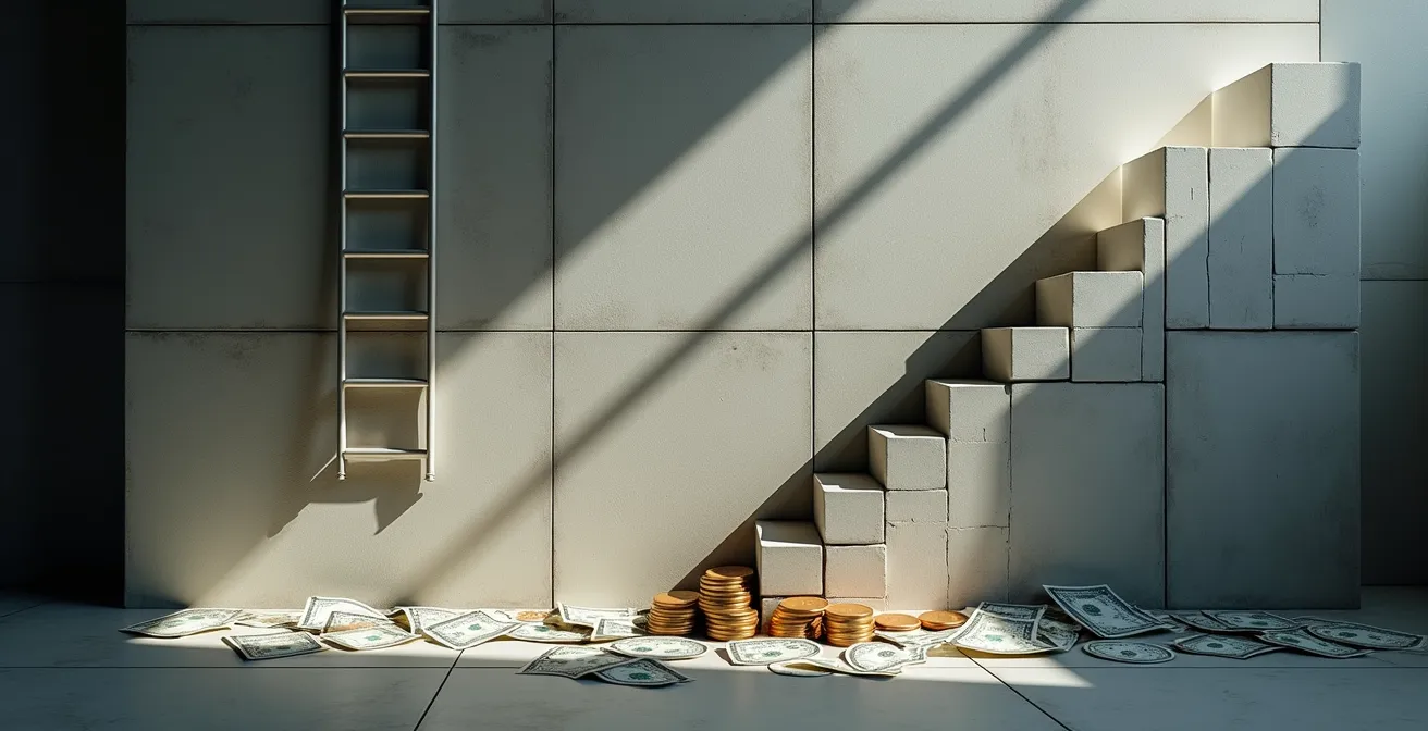 Représentation symbolique du mur de la croissance et son impact sur la trésorerie