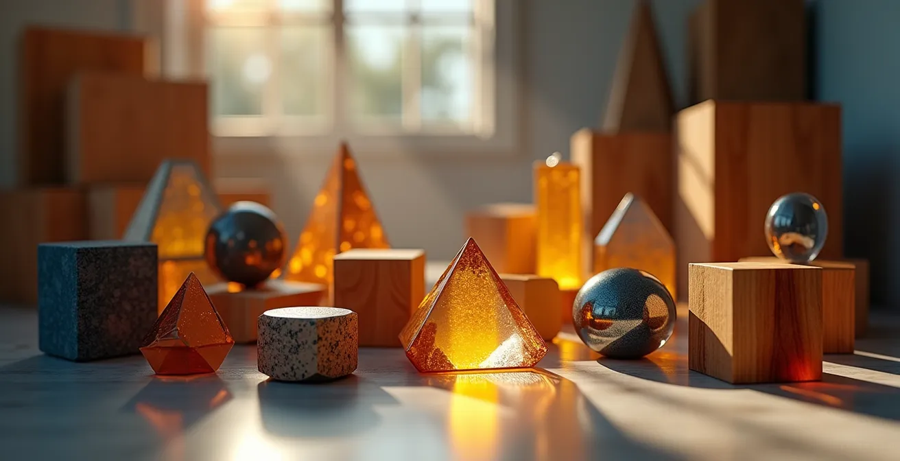 Représentation visuelle de la répartition des coûts par la méthode ABC avec des volumes et formes géométriques