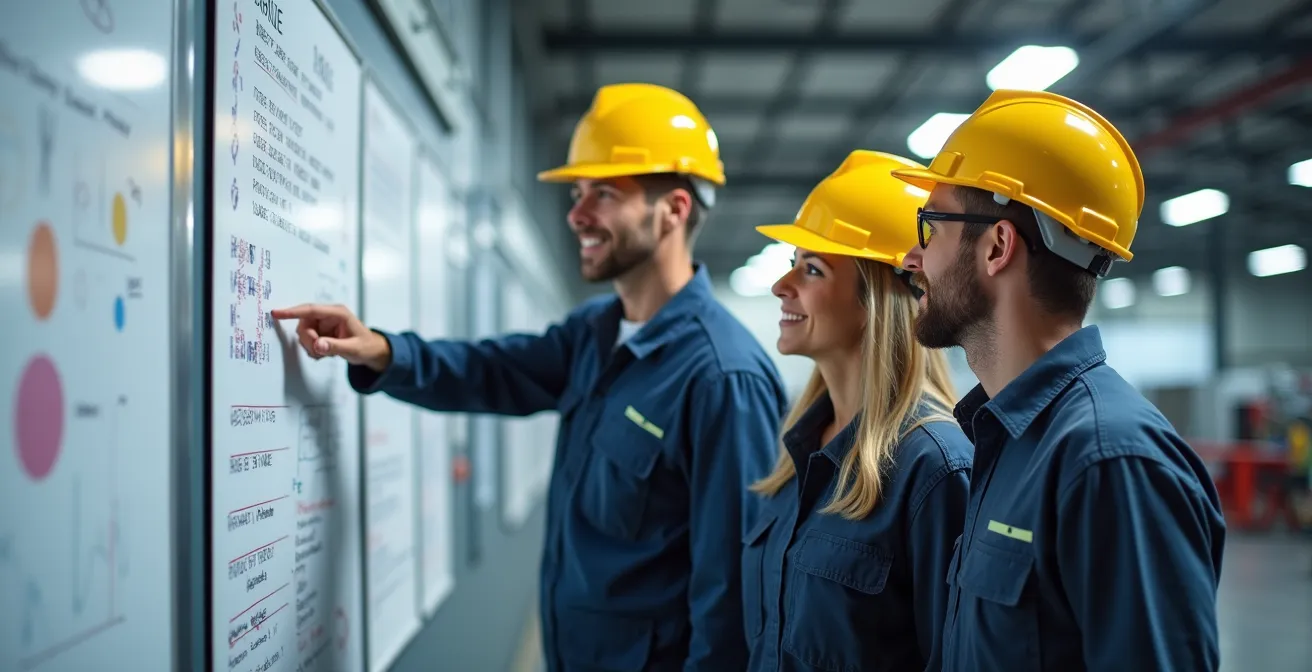 Tableau de bord manuel de performance avec graphiques colorés et employés analysant les données